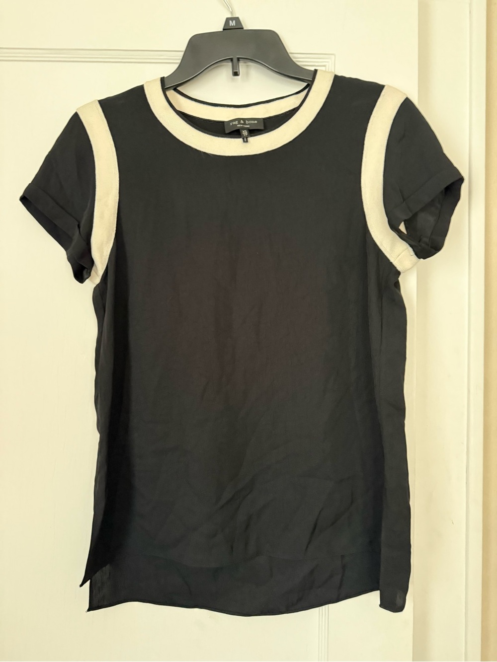 rag & bone Black Tee with Cream Trim - Short Sleeve Women's Top